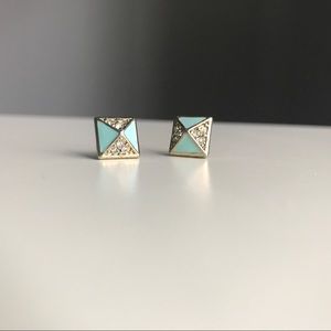 Aqua and rhinestone stud earrings